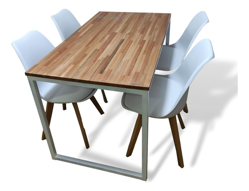 Juego De Comedor Hierro Y Madera Finger + Sillas Eames Wazu