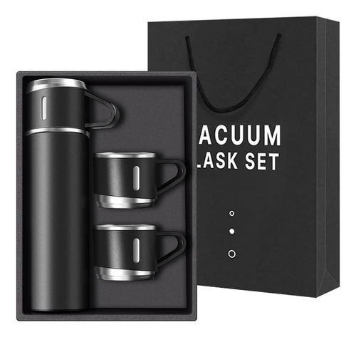 Set Termo Acero Inox 500 Ml + 3 Tazas: Caliente Y Frío