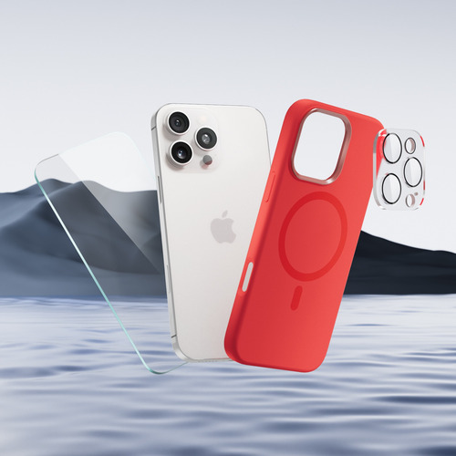 Kit Funda Para Iphone Magsafe + Mica Pantalla + Mica Camara Rojo Iphone 16 Pro Max