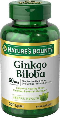 Ginkgo Biloba  Natures Bounty 60 Mg, 200 Cápsulas Sabor N/a