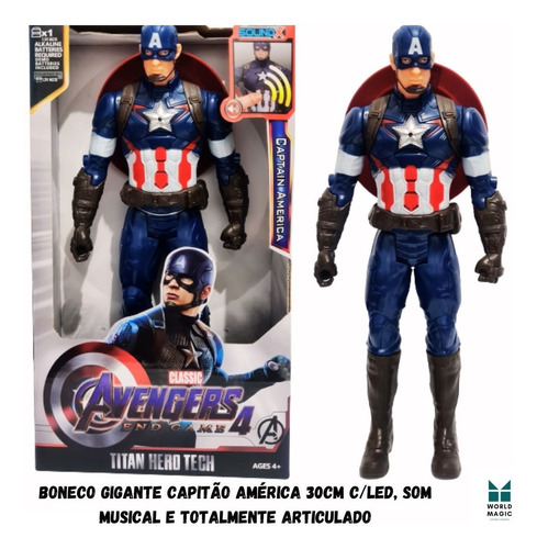 Boneco Vingador Avengers Capitão América 30 Cm C/ Som E Lu