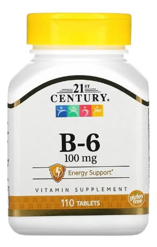 Vitamina B6 Piridoxina Hcl 100mg 110 Tab 21 Century + Calcio Sabor Neutro