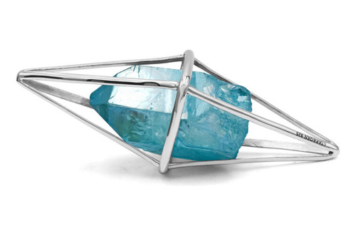 Dije Jaula Con Llamas De Cristal Cuarzo Aqua Aura En Plata