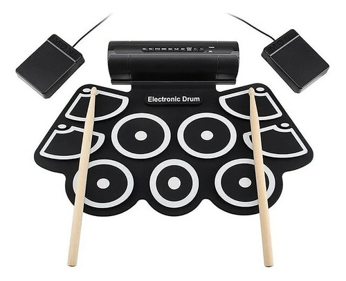 Bateria Electronica Musical Flexible 9 Pad Pedal + Parlante Color Negro