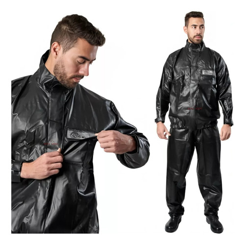 Conjunto Capa Gola Alta Chuva Moto Emborrachada Impermeável