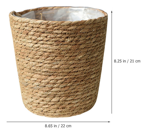 Maceta Tejida Con Forro, Cesta De Flores Tejida Con Paja, Mu