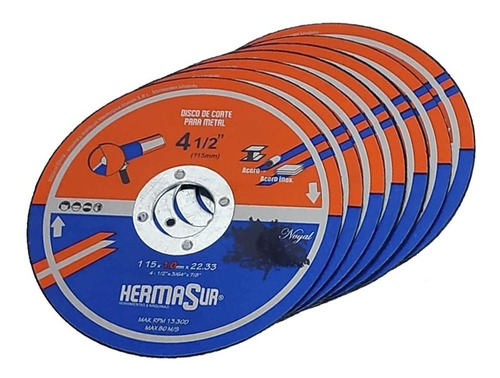 Disco Corte Metal 4½  X 1mm Amoladora Hermasur® 25 Unidades.