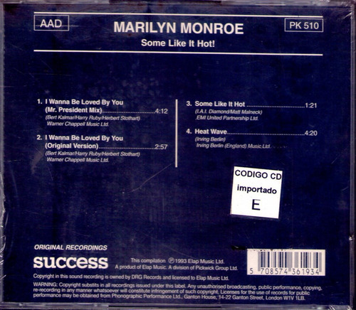 Marilyn Monroe - Some Like It Hot! - Cd