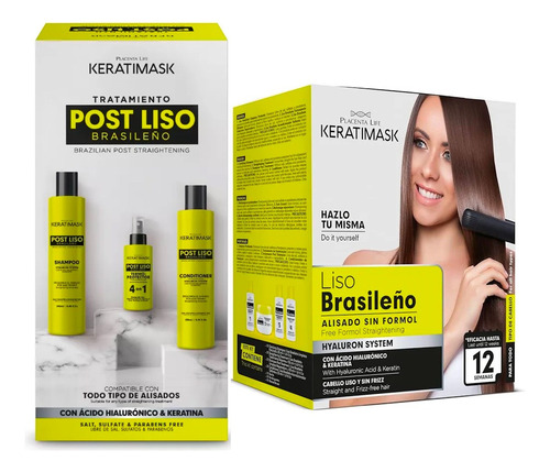 Kit Placenta Life Keratimask  Liso Brasileño 7 Productos 