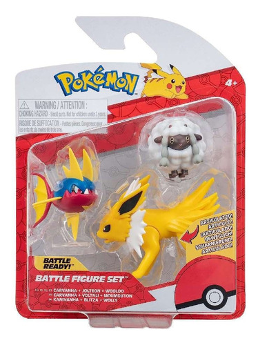 Figura Muñeco Pokemon Carvanha Jolteon Wooloo Pack Nuevo