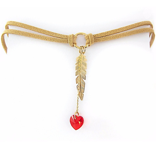 Choker Collar Mujer Corazon Swarovski Rojo Chapa Oro Joyas