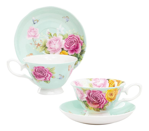 Rose Bloom  Taza Y Platillo De Mariposa De 8 Onzas Jueg...