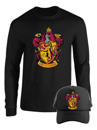 Camibuso Gryffindor Harry Potter Camiseta Manga Larga Gorra 