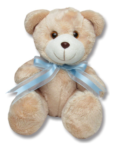 Urso De Pelúcia Fofinho 30cm Tamanho Médio Ursinho Com Laço Cor Azul-claro