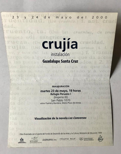 Cartel Guadalupe Santa Cruz. Crujía.  2000