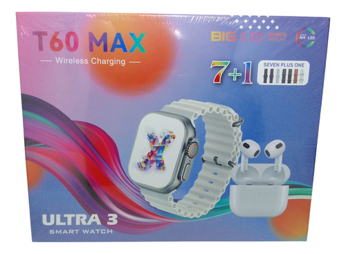 Kit De Smartwatch Y Earphones 7 Extensibles Con Cargador Plateado Varias Varios Plateado