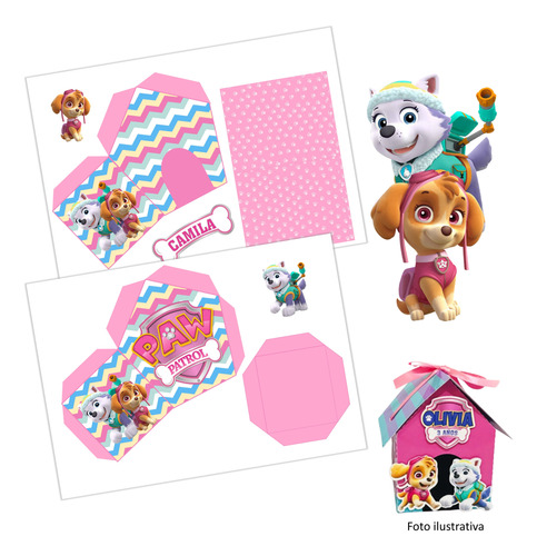 Caja  Imprimible Casita Skye Y Everest Paw Patrol Souvenirs