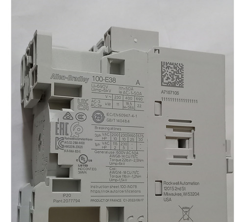 Contactor Trifasico. 100-e38kd00. Allen Bradley (Usado)