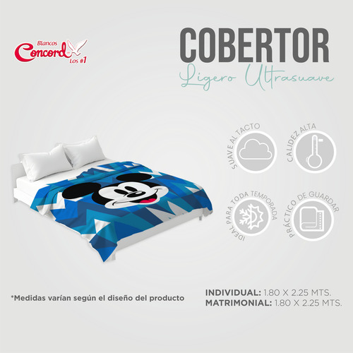 Cobertor Ligero Ultrasuave Mickey Glam Mat/ind Concord