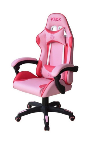 Imagen 3 de 5 de Silla de escritorio Njoytech Kaos gamer ergonómica rosa con tapizado de cuero sintético
