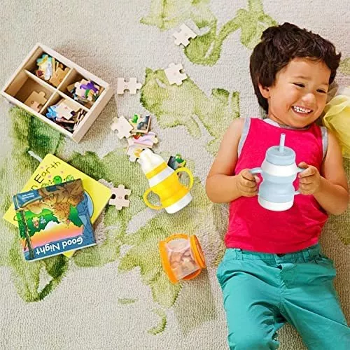 Vaso con pajita de silicona para bebés y niños pequeños con tapa y asas,  sin BPA