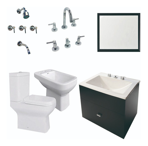 Combo Baño Completo Lever Inodoro Griferia Vanitory 60cm