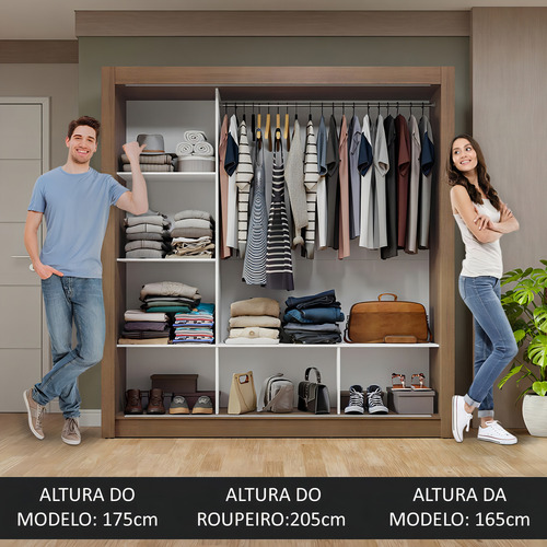 Guarda-roupa Casal 3 Portas De Correr Nobre Madesa Cor Rustic/Cinza