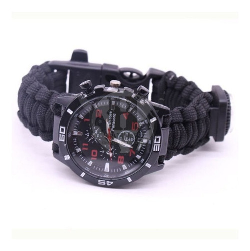 Imagen 2 de 5 de Reloj Tactico Militar Cordon Negro Brujula Pedernal Survival