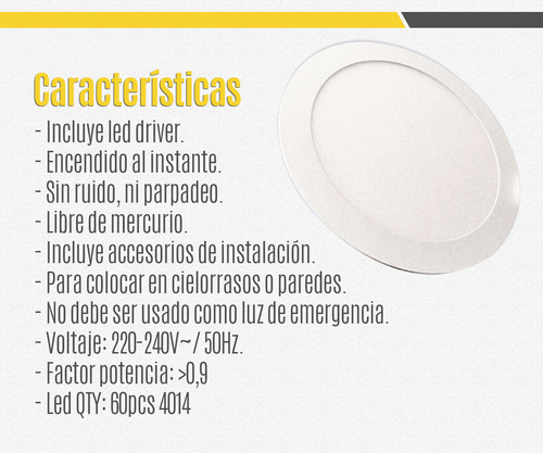 Panel Plafon Led Redondo De Embutir 12w Luz Calida Nova Electricity NL-LPR12WAC
