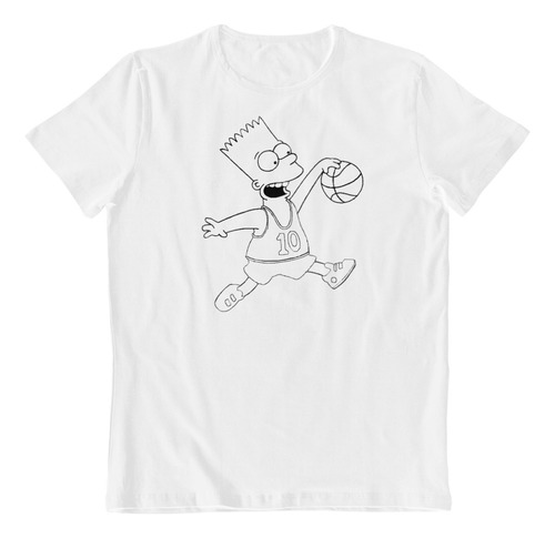 Dtf - Polera Blanca Algodon - Bart Simpson Basketbolista