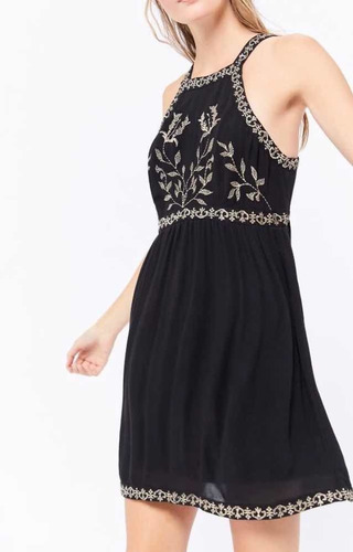 Vestido Corto Bordado Negro Urban Outfitters Halter Talla S