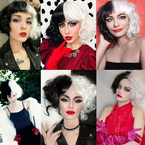 Imagen 6 de 9 de Peluca Cruella Devil Same Peluca Blanca Cosplay Fantasia Fes