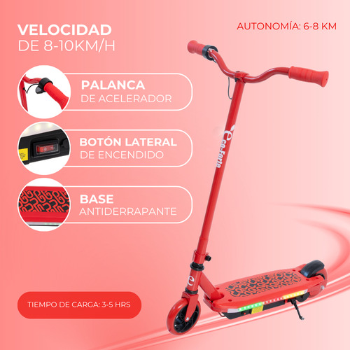 Patín Eléctrico Eco-forte Sg09 Scooter Con Pata De Soporte Color Rojo