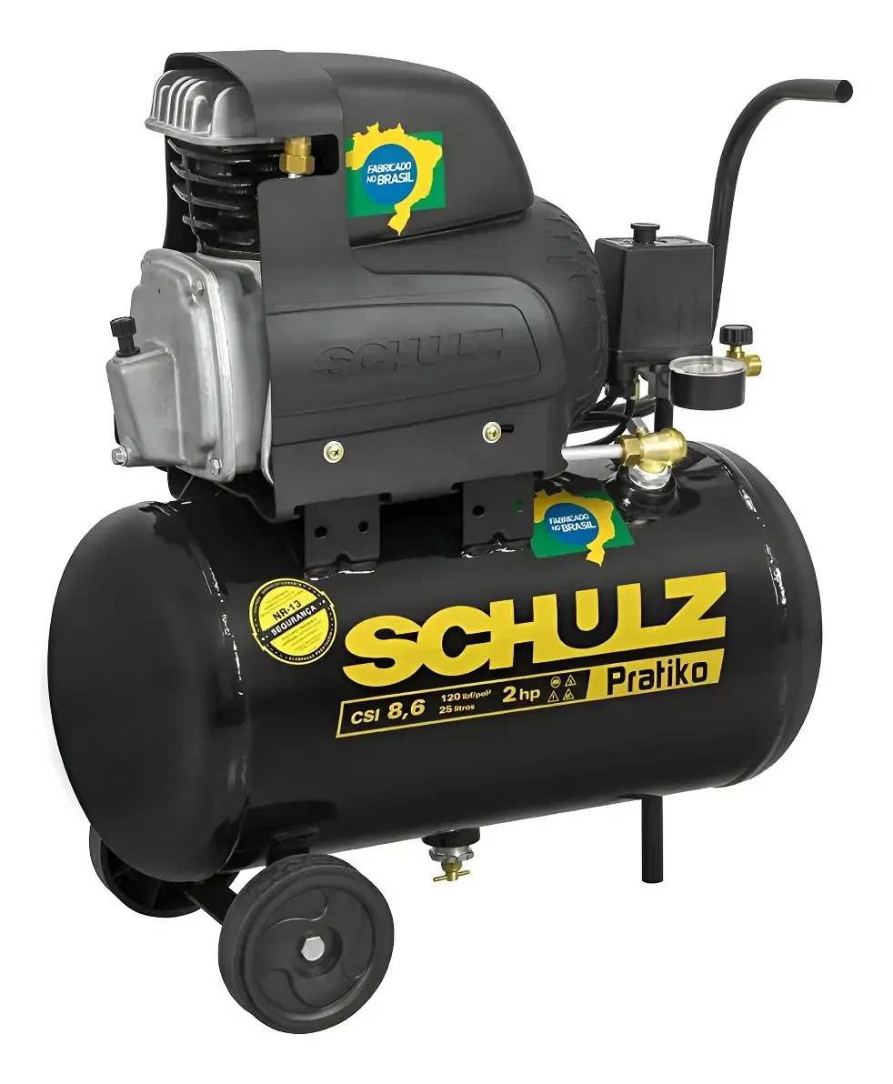 Compressor De Ar Pratiko Csi 8,6/ 25 Litros 2hp Schulz Cor Preto Fase Elétrica Monofásica Frequência 50 Hz/60hz