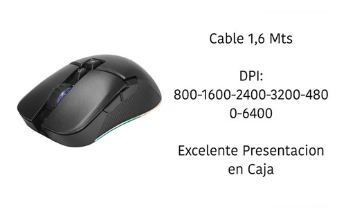 Mouse Gamer Optico 6400 Dpi 7 Botones Rgb Cable 1,6 Mts