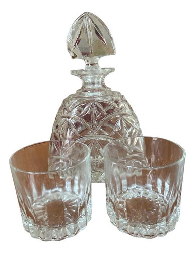 Botella De Whisky Licor Antigua Con 2 Vasos Cristal Falla
