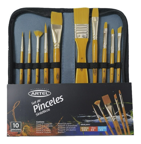 Set De 10 Pinceles Sintéticos Artel Con Estuche