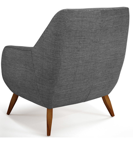 Poltrona Decorativa Fixa Pés de Madeira Paloma D02 Linho Cinza Escuro A-420