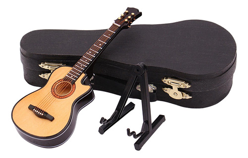 Guitarra De Madera Escala 1/12 Con Soporte Y Estuche Regalo