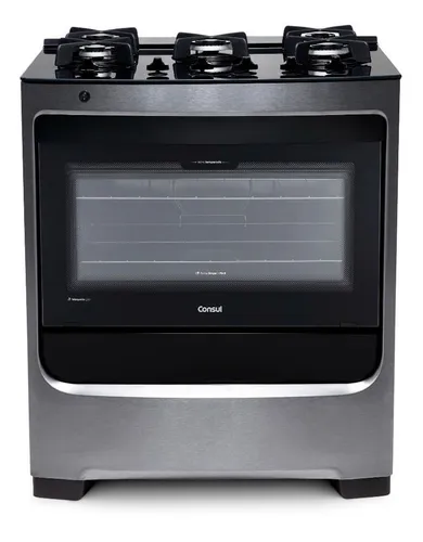 Mesa de Vidro de Fogão: segurança e resistência 2 Fogão Consul 5 bocas cor Inox com Mesa de Vidro