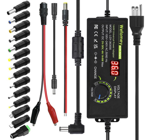 Pack Adaptador Universal Ac/dc 3v-36v 4a Con Led Y 14 Puntas