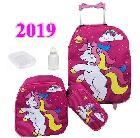 Kit Mochila Menina Lançamento Escolar Rodinhas Linda 