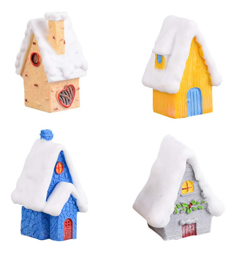 Amosfun 4pcs Christmas Miniatures Figurines Mini Snow House.