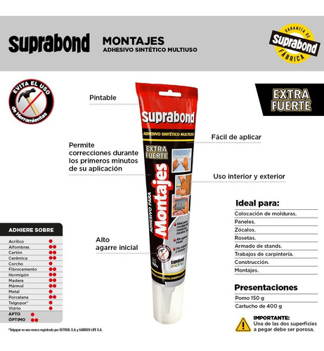 Imagen 2 de 3 de Adhesivo Suprabond Montajes En Pomo De 150g