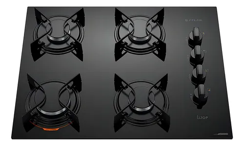Cooktop 4 Bocas Atlas Preto Com Mesa De Vidro U Top Bivolt 110V/2...