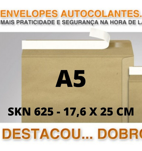 Envelope Saco Pardo A5 Autocolante 17,6 X 25 Cm 80g - 100 Un Cor Marrom