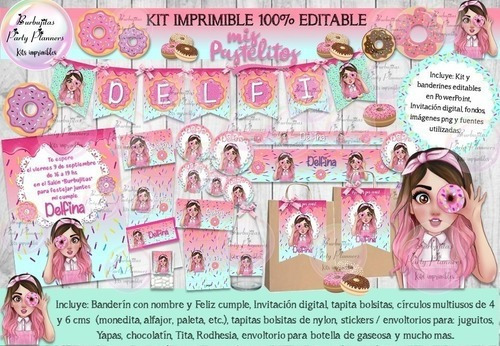 Kit Imprimible Candy Bar Mis Pastelitos Full% Editable