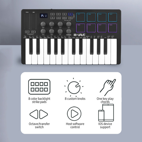 Controlador Mini Usb Midi M-vave De 25 Teclas Con Almohadill