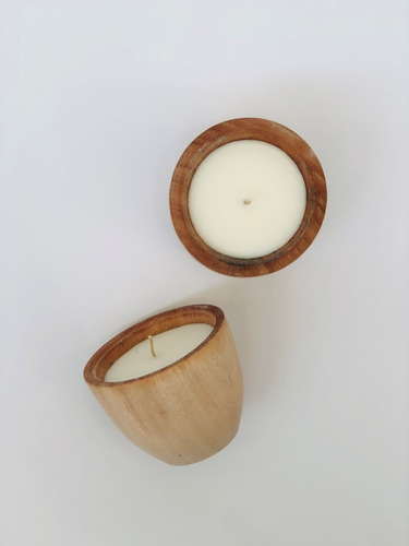 Imagen 4 de 4 de 2 Velas Con Cuenco De Madera Torneada Eucalipto Mos Nuevo