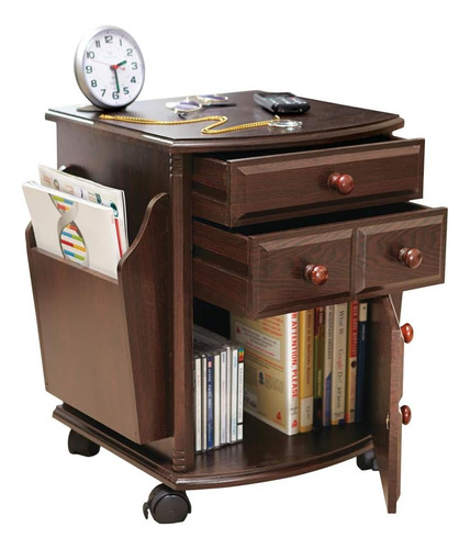 Multi Storage Mahogany Finish Companion Side Table With Roll